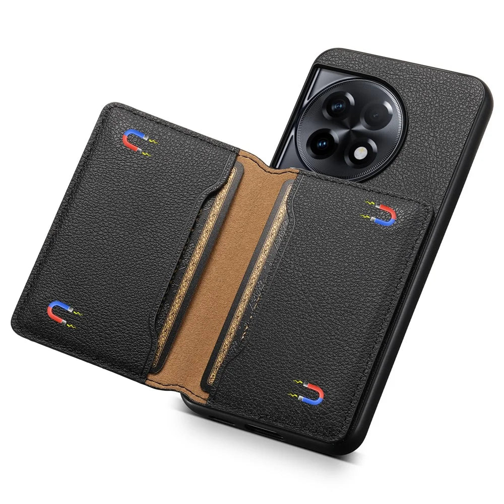 For OnePlus Ace 2 5G / 11R 5G Case Calf Texture Leather Coated PC+TPU Cover with Card Slots - Black - 4