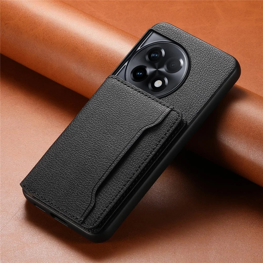 For OnePlus Ace 2 5G / 11R 5G Case Calf Texture Leather Coated PC+TPU Cover with Card Slots - Black - 6