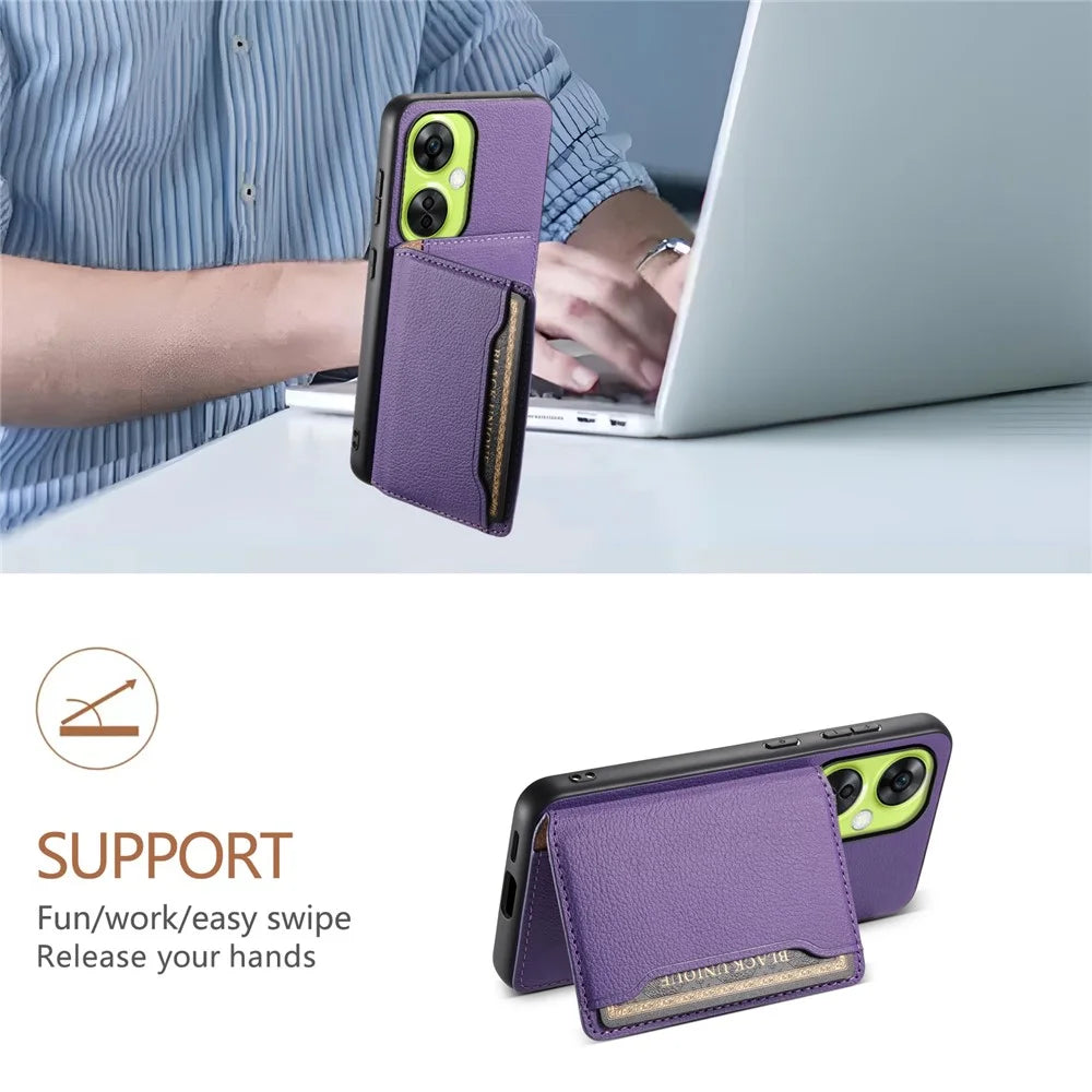 For OnePlus Nord CE 3 Lite 5G / Nord N30 5G Case PU Leather+PC+TPU Card Holder Phone Cover - Purple - 5