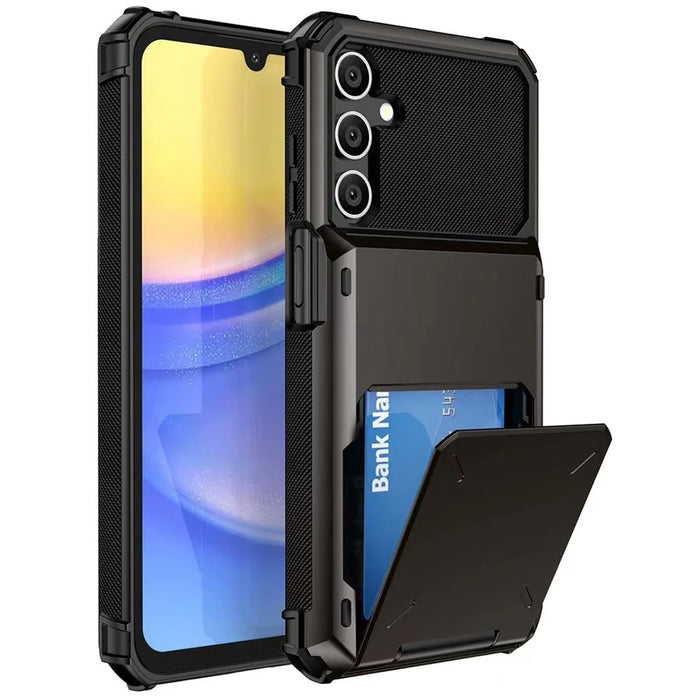 For Samsung Galaxy S23 FE Case PC+TPU Dual Layer Shockproof Cover with Card Holder - Black - 1
