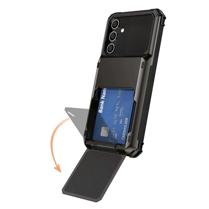 For Samsung Galaxy S23 FE Case PC+TPU Dual Layer Shockproof Cover with Card Holder - Black - 6