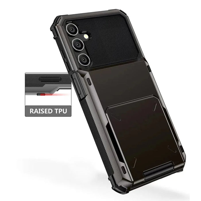 For Samsung Galaxy S23 FE Case PC+TPU Dual Layer Shockproof Cover with Card Holder - Black - 7