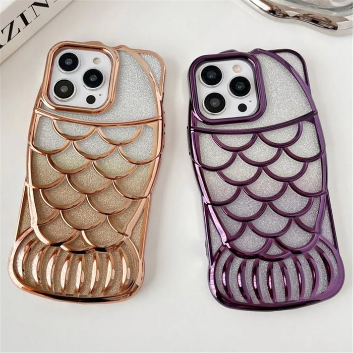 For iPhone 13 Pro Case Sparkly Soft TPU Fish Shape Electroplating Phone Cover - Blue - 4