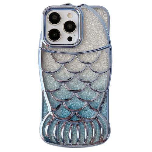 For iPhone 14 Pro Max Case Glitter Fish Shape TPU Electroplating Phone Cover - Blue - 1