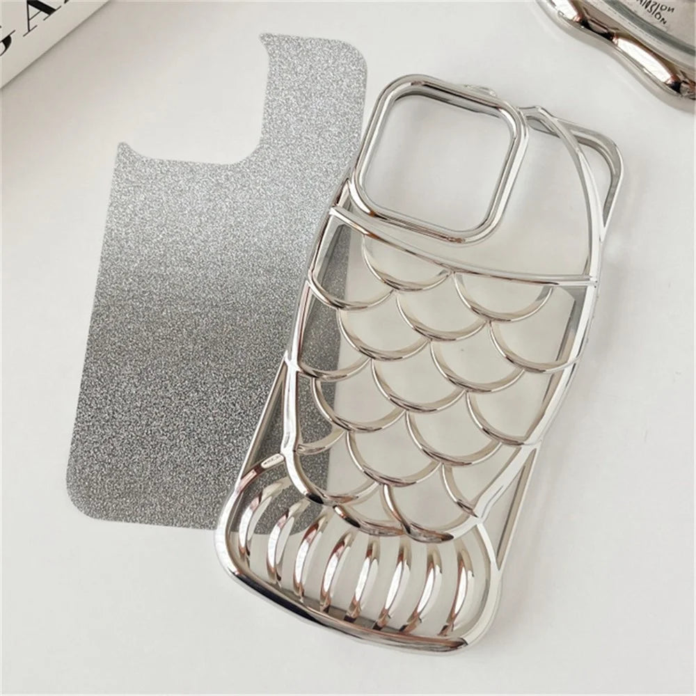 For iPhone 14 Pro Max Case Glitter Fish Shape TPU Electroplating Phone Cover - Blue - 3