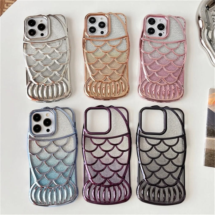 For iPhone 13 Pro Max TPU Case Glitter Sparkle Chubby Fish Design Phone Cover - Blue - 5