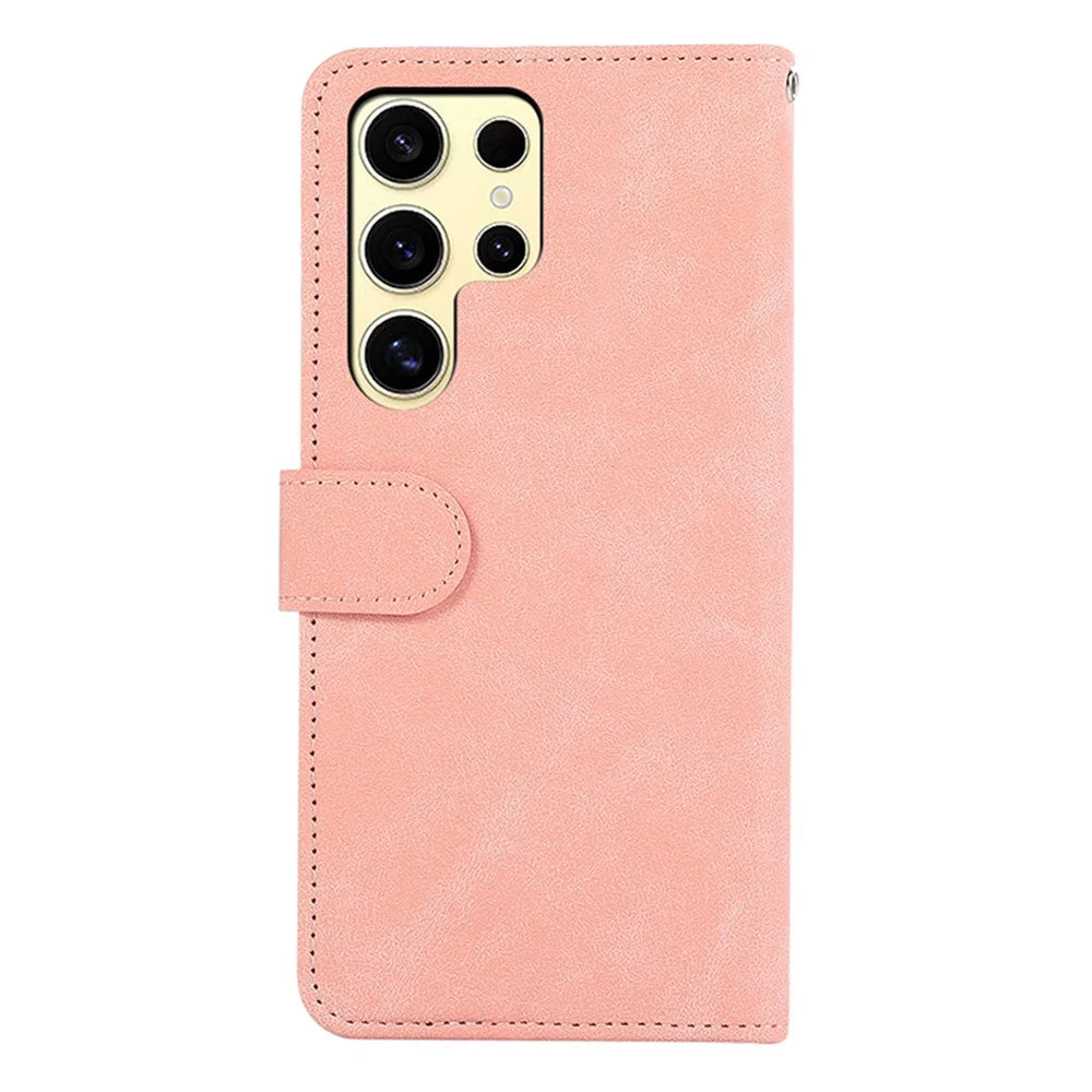ABEEL For Samsung Galaxy S23 Ultra Case Color Matching RFID Blocking Wallet Leather Phone Cover - Pink - 6