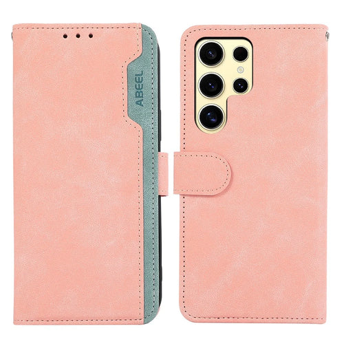 ABEEL For Samsung Galaxy S22 Ultra 5G Magnetic Phone Case Stand RFID Blocking Cover - Pink - 1