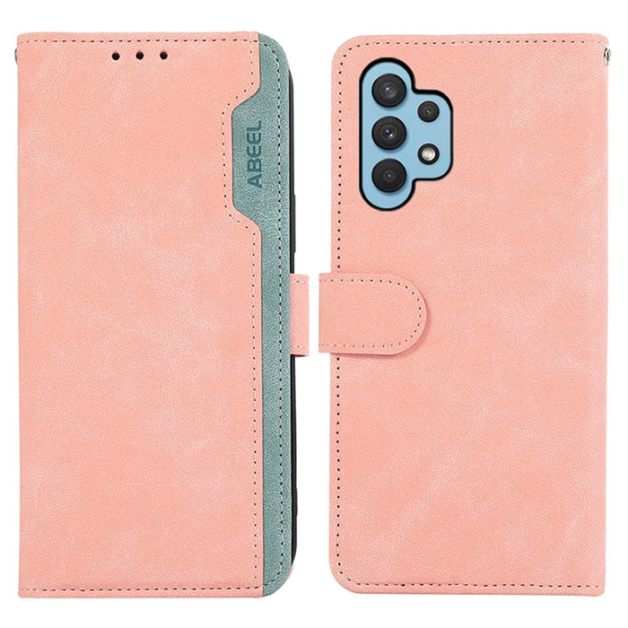 ABEEL For Samsung Galaxy A32 4G (EU Version) Wallet Phone Case PU Leather RFID Blocking Shockproof Phone Cover - Pink - 1