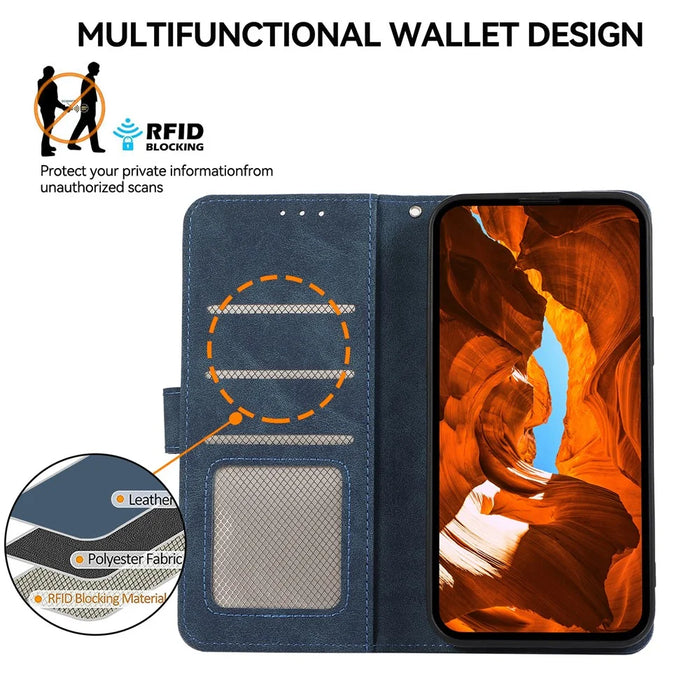 ABEEL For Samsung Galaxy A55 5G Case RFID Blocking Wallet PU Leather Stand Cover - Blue - 4