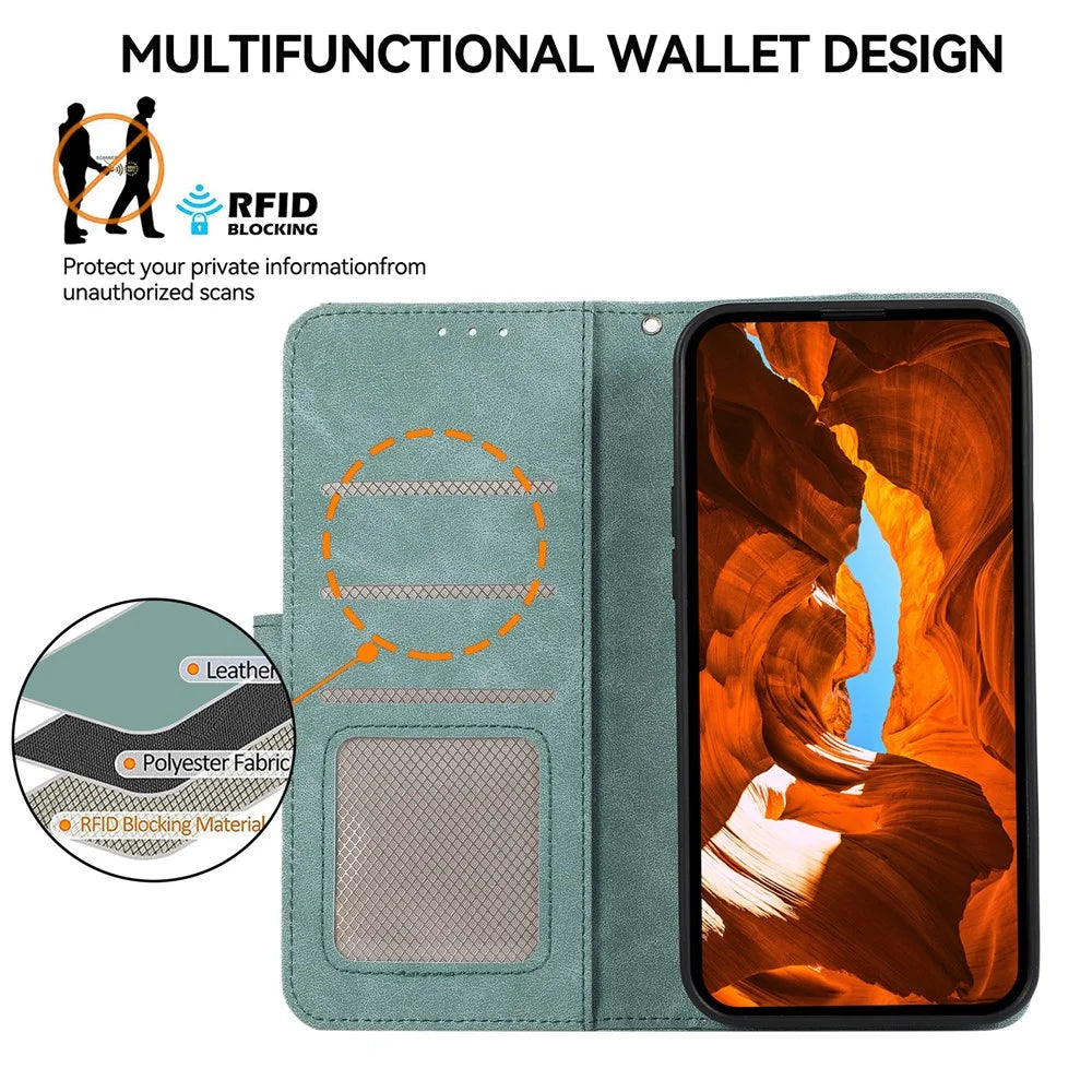ABEEL For Samsung Galaxy A14 5G / 4G PU Leather Phone Cover RFID Blocking Stand Phone Protective Shell - Baby Blue - 4