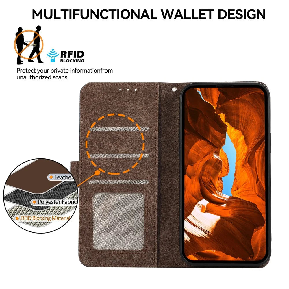 ABEEL For Samsung Galaxy A15 5G Shockproof Phone Case PU Leather RFID Blocking Wallet Cover - Brown - 4