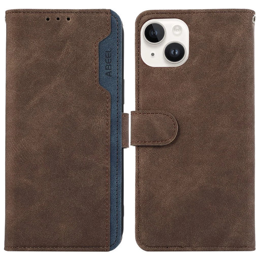 ABEEL For iPhone 15 Case RFID Blocking Stand PU Leather Phone Protective Shell - Brown - 1