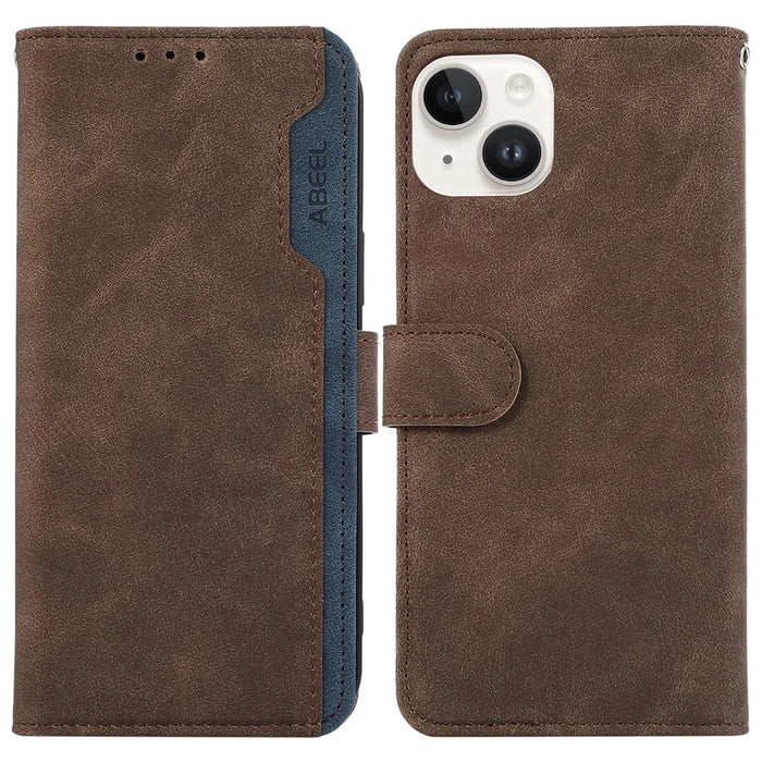 ABEEL For iPhone 15 Case RFID Blocking Stand PU Leather Phone Protective Shell - Brown - 1
