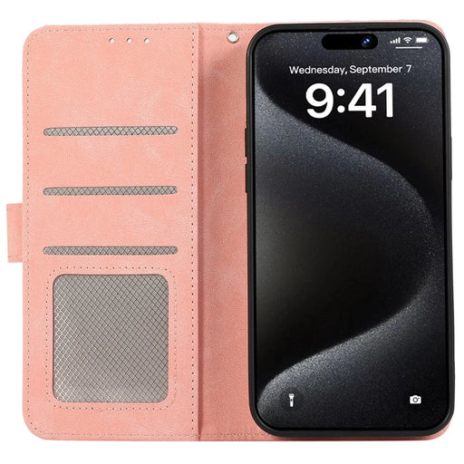 ABEEL For iPhone 15 Pro Max PU Leather Cover RFID Blocking Stand Phone Protective Case - Pink - 2