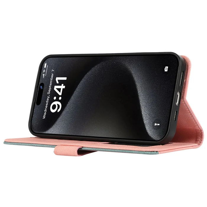 ABEEL For iPhone 15 Pro Max PU Leather Cover RFID Blocking Stand Phone Protective Case - Pink - 3
