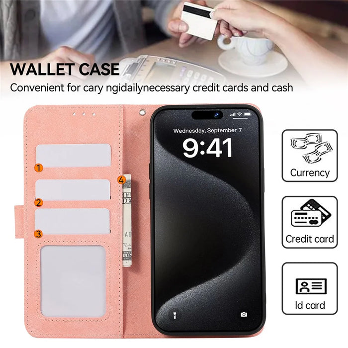 ABEEL For iPhone 15 Pro Max PU Leather Cover RFID Blocking Stand Phone Protective Case - Pink - 5