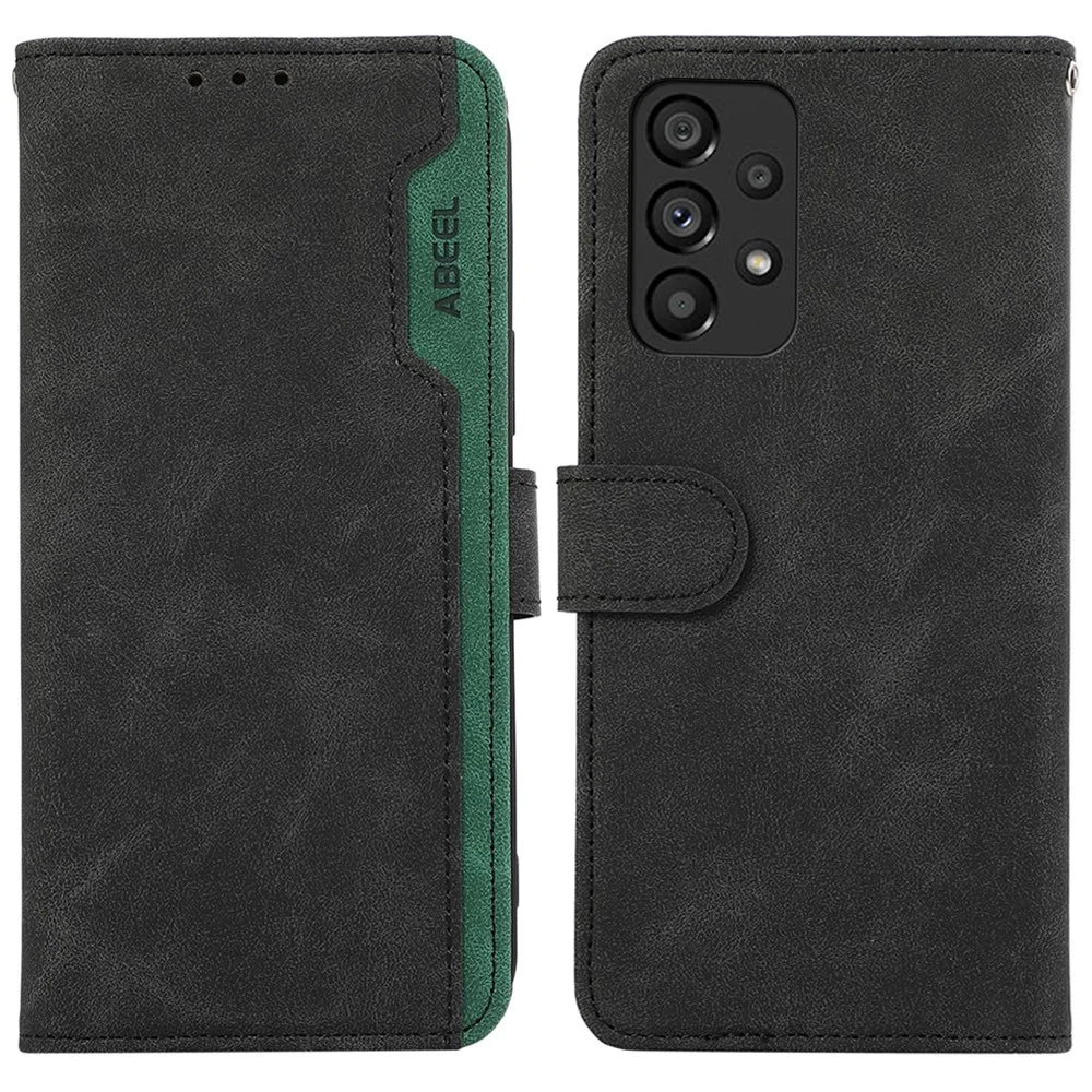 ABEEL PU Leather Cover for Samsung Galaxy A23 4G / A23 5G (Global Version) Anti-scratch Phone Case RFID Blocking Wallet - Black - 1