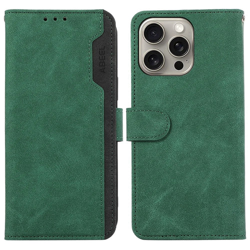 ABEEL For iPhone 14 Pro Max Cell Phone Cases RFID Blocking PU Leather Stand Cover - Green - 1