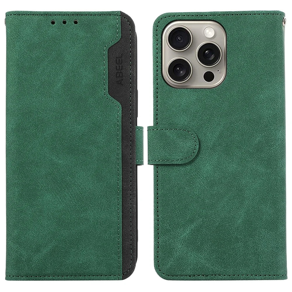 ABEEL For iPhone 14 Pro Max Cell Phone Cases RFID Blocking PU Leather Stand Cover - Green - 1