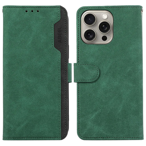 ABEEL For iPhone 14 Pro Max Cell Phone Cases RFID Blocking PU Leather Stand Cover - Green - 1