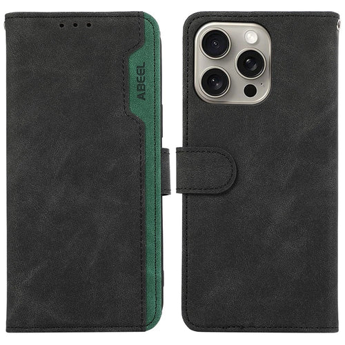 ABEEL PU Leather Phone Protective Cover For iPhone 12 Pro Max 6.7 inch RFID Blocking Stand Phone Shell - Black - 1