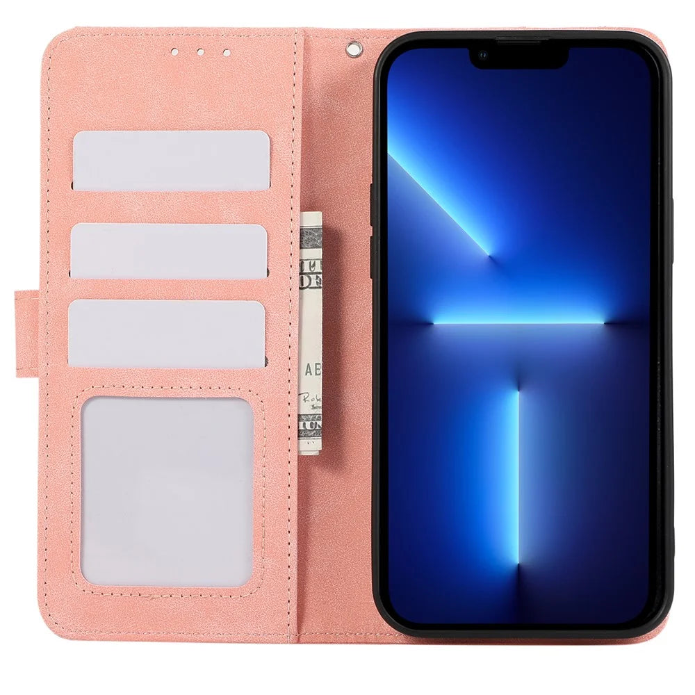 ABEEL For iPhone 13 Pro Max Case with RFID Blocking Leather Wallet Flip Folio Stand Phone Cover - Pink - 2