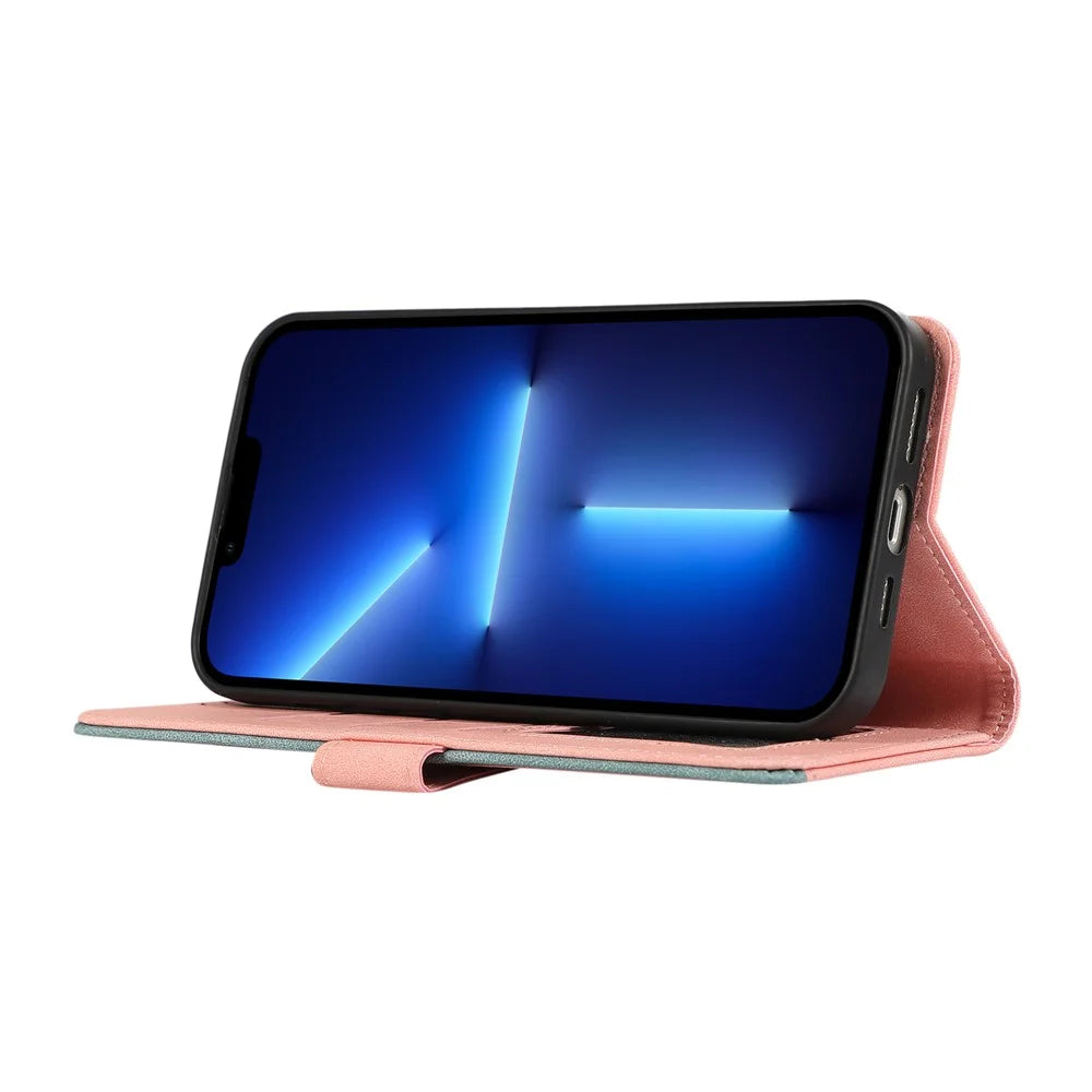 ABEEL For iPhone 13 Pro Max Case with RFID Blocking Leather Wallet Flip Folio Stand Phone Cover - Pink - 3