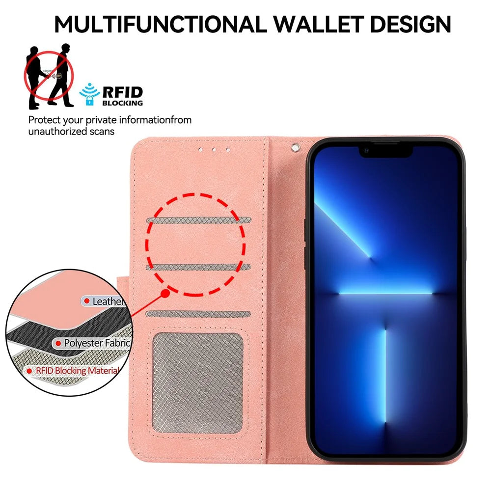 ABEEL For iPhone 13 Pro Max Case with RFID Blocking Leather Wallet Flip Folio Stand Phone Cover - Pink - 4