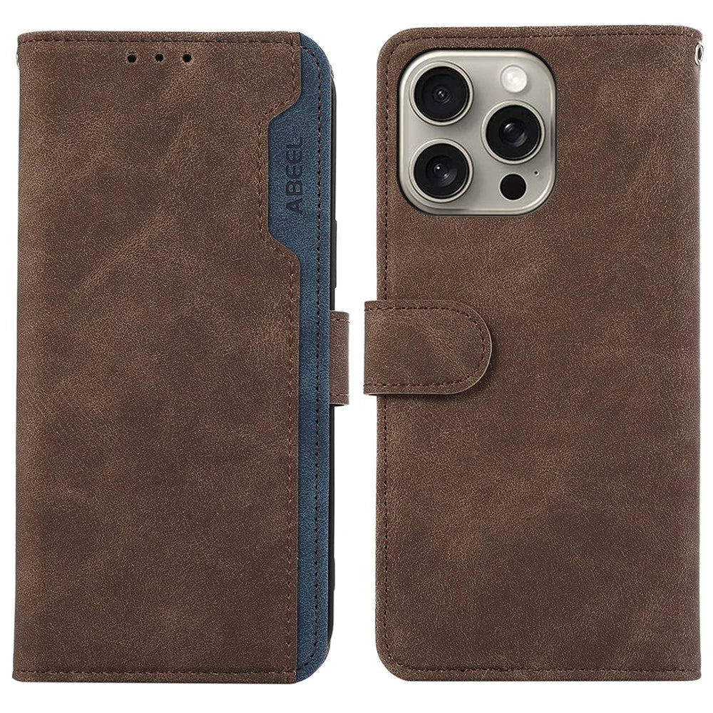 ABEEL For iPhone 12 / 12 Pro Case Color Matching RFID Blocking Leather Phone Cover with Wallet - Brown - 1