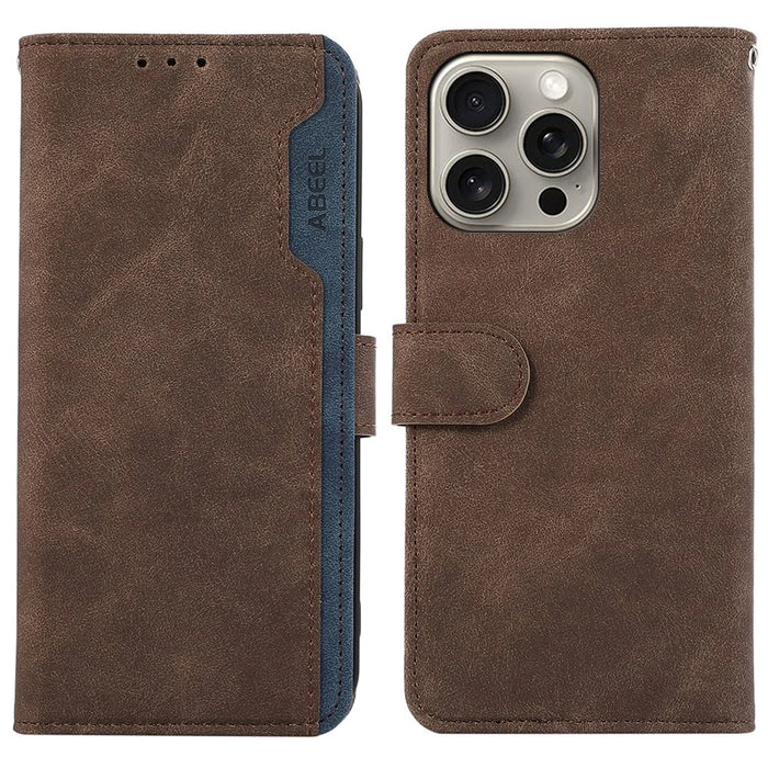 ABEEL For iPhone 12 / 12 Pro Case Color Matching RFID Blocking Leather Phone Cover with Wallet - Brown - 1