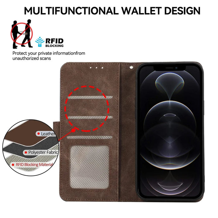 ABEEL For iPhone 12 / 12 Pro Case Color Matching RFID Blocking Leather Phone Cover with Wallet - Brown - 4