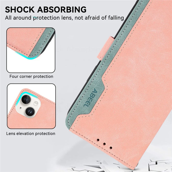 ABEEL For iPhone 14 Plus Wallet Case PU Leather RFID Blocking Flip Shockproof Phone Cover - Pink - 7
