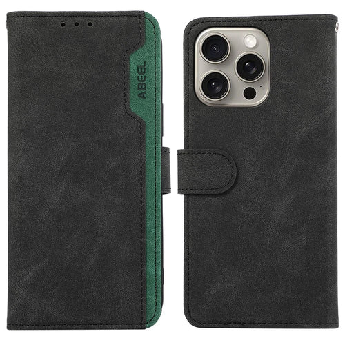 ABEEL For iPhone 13 Pro Wallet Case RFID Blocking Splicing Color Leather Phone Cover - Black - 1