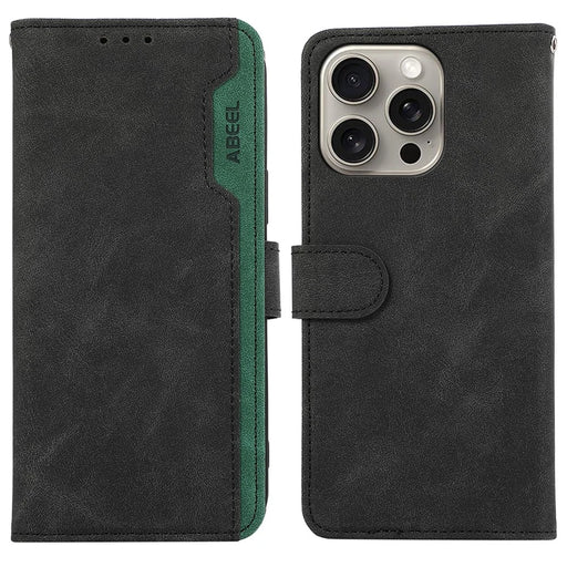 ABEEL For iPhone 13 Pro Wallet Case RFID Blocking Splicing Color Leather Phone Cover - Black - 1