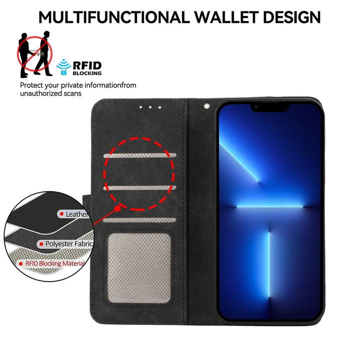 ABEEL For iPhone 13 Pro Wallet Case RFID Blocking Splicing Color Leather Phone Cover - Black - 4