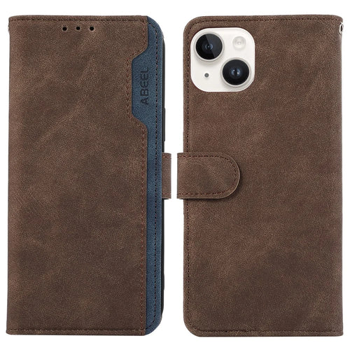 ABEEL For iPhone 14 Wallet Phone Case Color Matching RFID Blocking Leather Flip Cover - Brown - 1