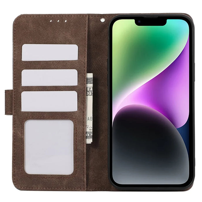 ABEEL For iPhone 14 Wallet Phone Case Color Matching RFID Blocking Leather Flip Cover - Brown - 2
