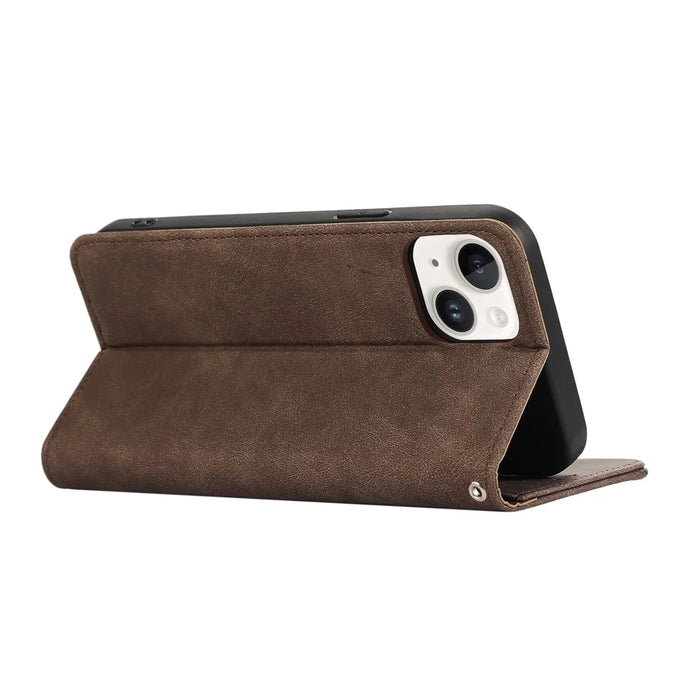 ABEEL For iPhone 14 Wallet Phone Case Color Matching RFID Blocking Leather Flip Cover - Brown - 4