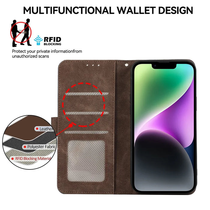 ABEEL For iPhone 14 Wallet Phone Case Color Matching RFID Blocking Leather Flip Cover - Brown - 5