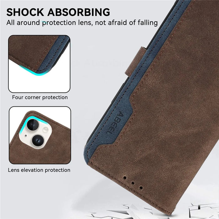 ABEEL For iPhone 14 Wallet Phone Case Color Matching RFID Blocking Leather Flip Cover - Brown - 7