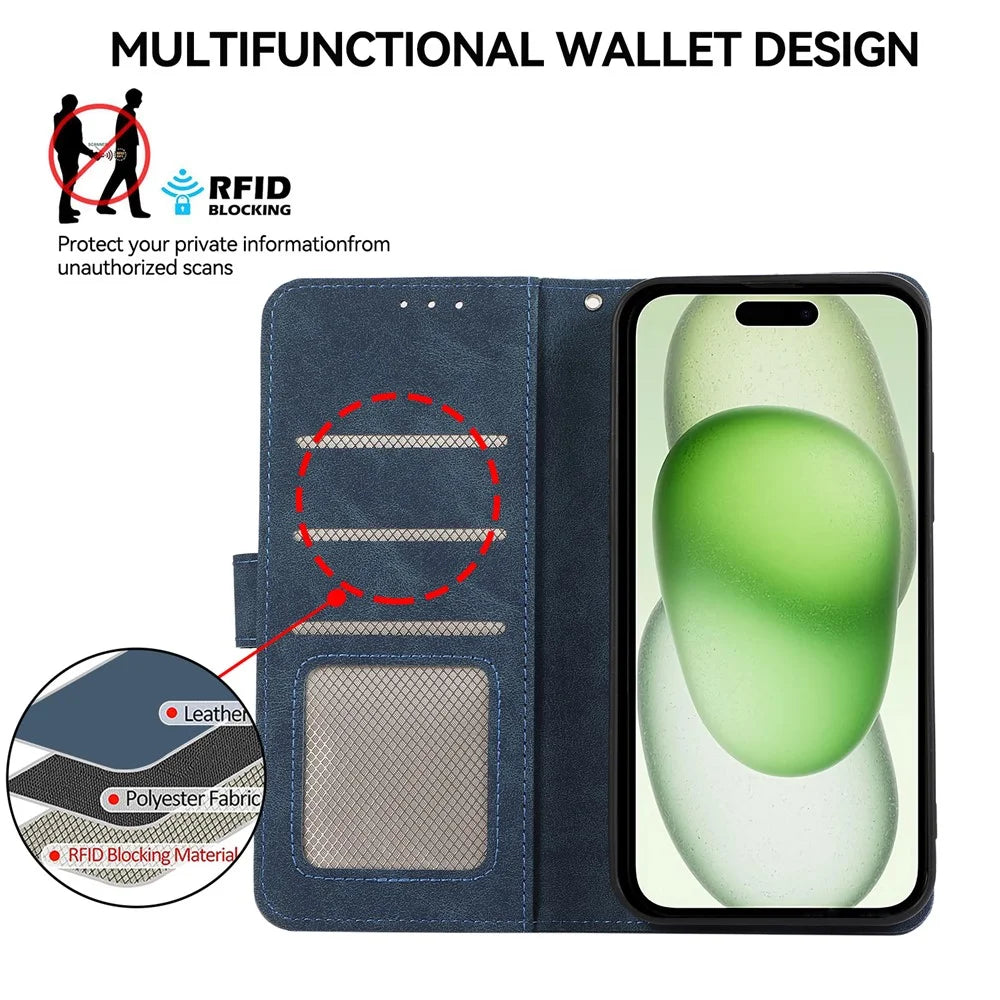 ABEEL For iPhone 15 Plus Phone Cover Color Matching RFID Blocking Card Slots Case - Blue - 5