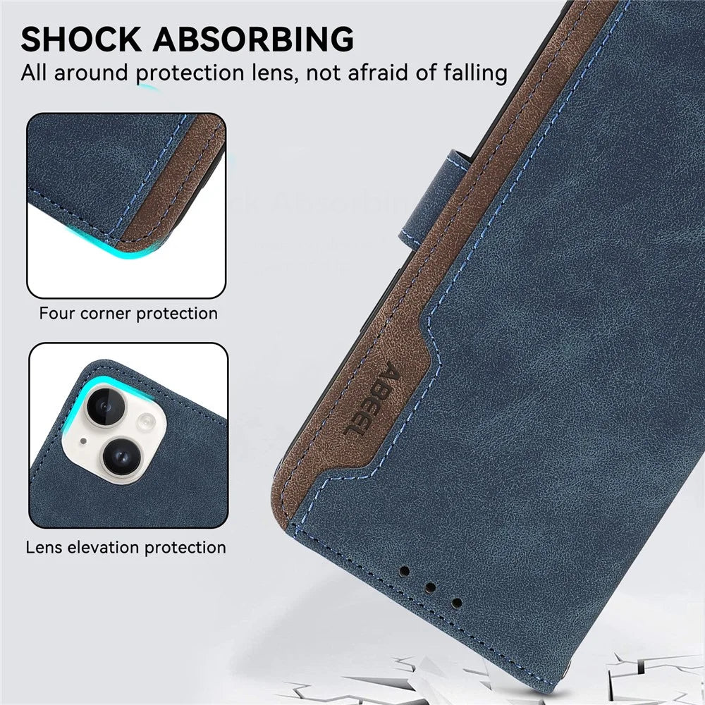 ABEEL For iPhone 15 Plus Phone Cover Color Matching RFID Blocking Card Slots Case - Blue - 7