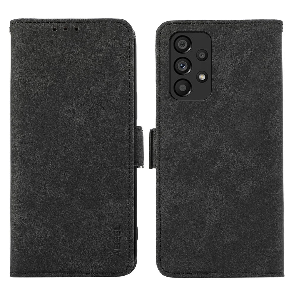 ABEEL For Samsung Galaxy A33 5G Case PU Leather RFID Blocking 3 Card Slots Stand Phone Cover - Black - 1