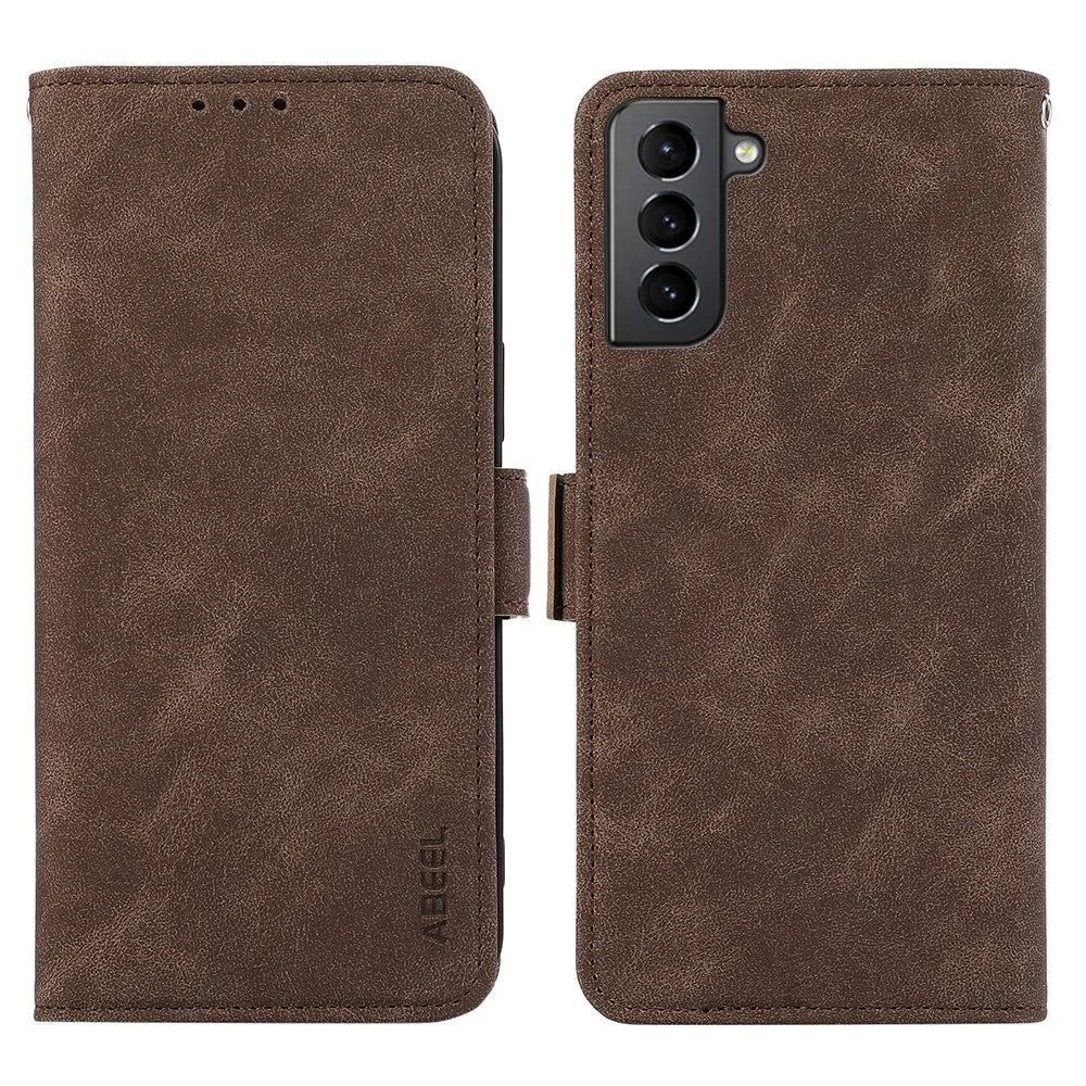 ABEEL For Samsung Galaxy S21 4G / 5G Case Wallet Leather Cover RFID Blocking Funtion - Brown - 1
