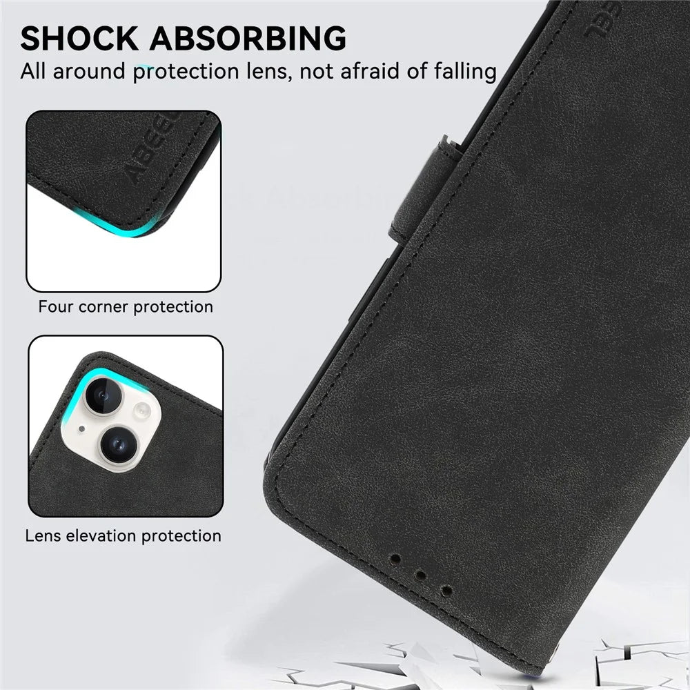 ABEEL For Samsung Galaxy Xcover 5 Case RFID Blocking Leather Phone Cover with Side Magnetic Clasp - Black - 6