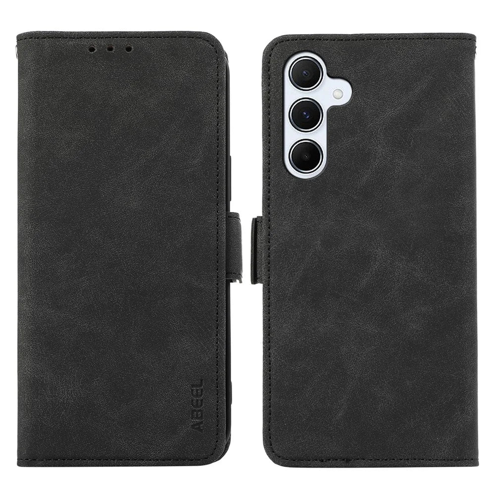 ABEEL For Samsung Galaxy A34 5G PU Leather Protective Cover RFID Blocking Stand Phone Case - Black - 1
