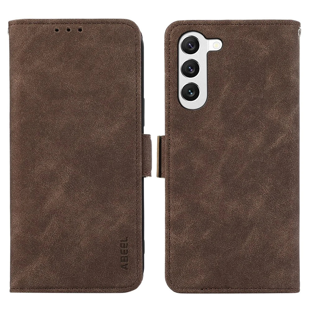 ABEEL Anti-drop Cover for Samsung Galaxy S23 Side Magnetic Clasp RFID Blocking Leather Case - Brown - 1