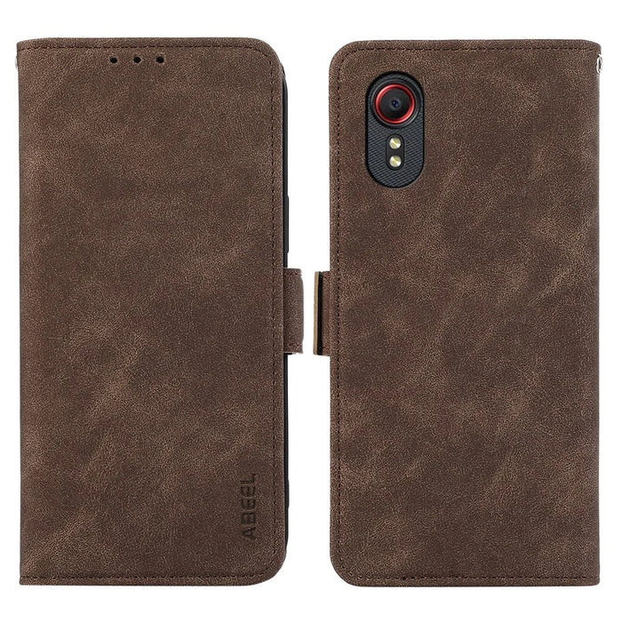 ABEEL For Samsung Galaxy Xcover7 Case Side Magnetic Closure Card Slots RFID Blocking Phone Cover - Brown - 1