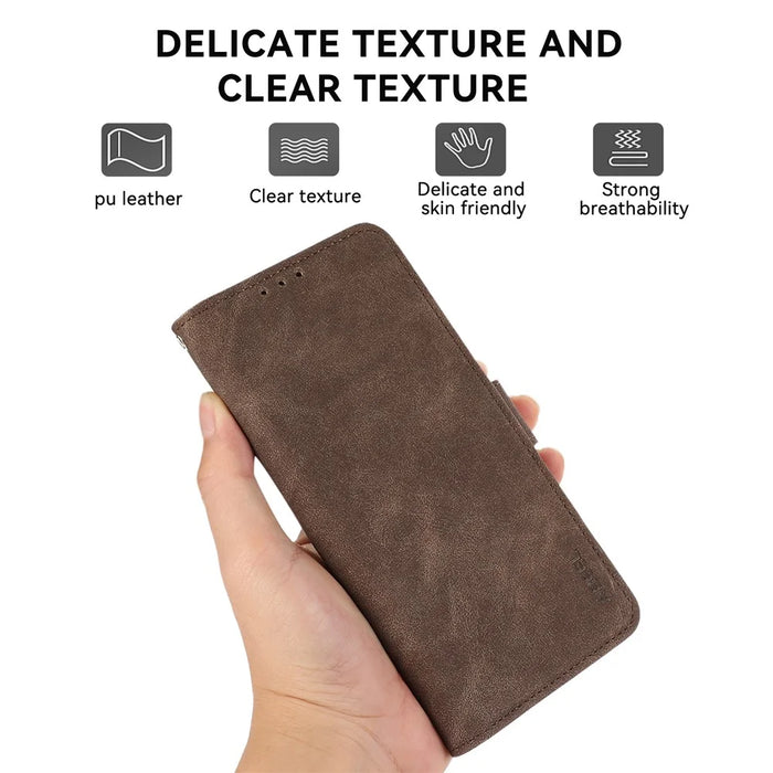 ABEEL For Samsung Galaxy Xcover7 Case Side Magnetic Closure Card Slots RFID Blocking Phone Cover - Brown - 5